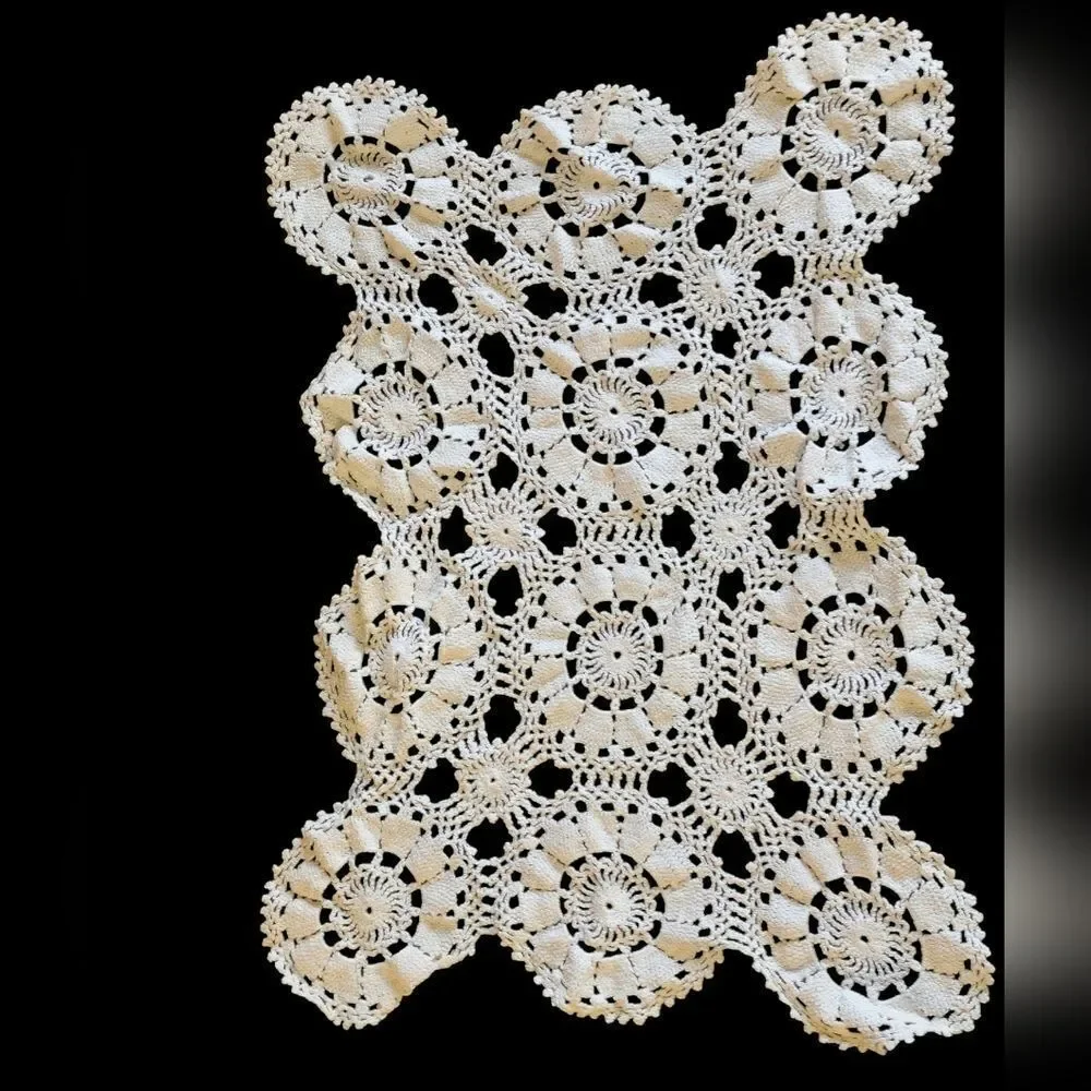 Vintage crocheted lotus diamond pattern doily